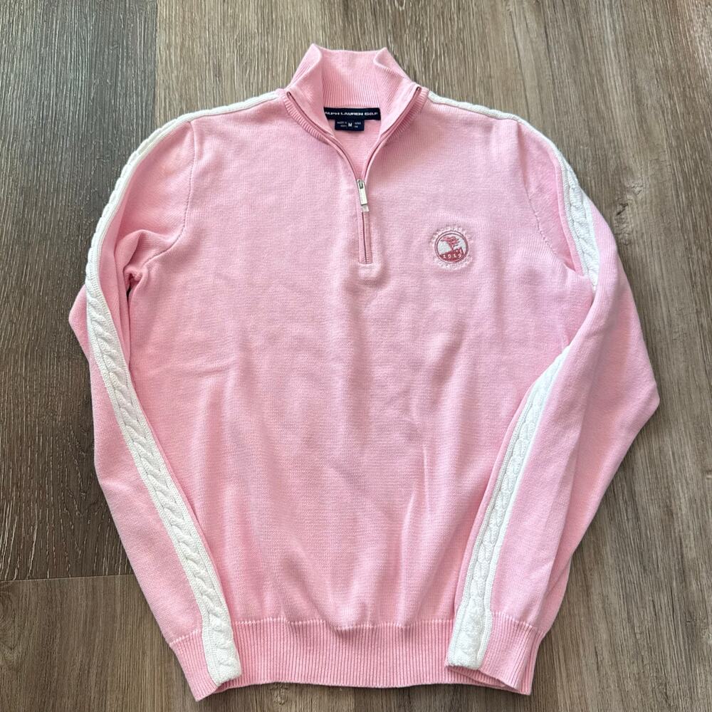 Vintage Ralph Lauren Golf Pebble Beach golf womens cable knit sweater pink sz M